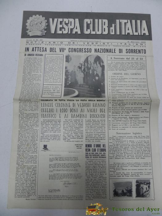 Vespa Club D�italia, Noticiario Del Vespista Italiano, N. 45, Enero De 1956, Con Muchisimas Fotografias, 4 Pag, Mide 42 X 29,5 Cms.