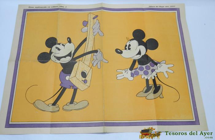 Mickey Y Minnie Cartel Del Suplemento En Colores De Labores Del Hogar - Disney - N� 74 - A�o 1934 - Mide 62 X 46,5 Cms.. 
