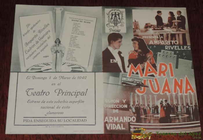 Mari Juana, Programa Doble, Estreno 1942, Con Publicidad Del Teatro Principal