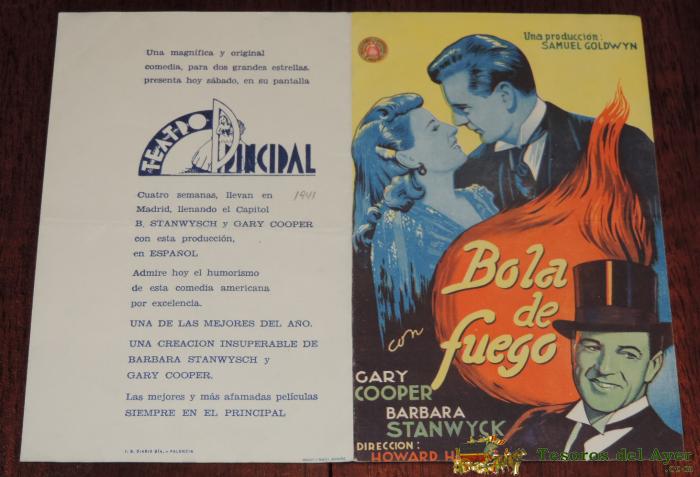 Bola De Fuego, Programa Doble, Estreno 1941, Con Publicidad Del Teatro Principal