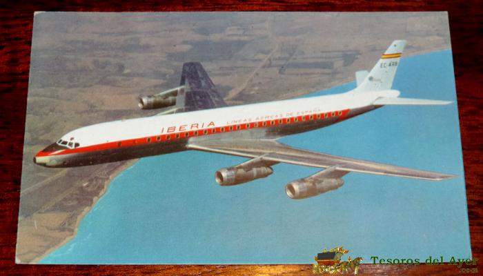 Foto Postal De Publicidad De Iberia, Avion Douglas Dc8 Turbofan. No Circulada. Ed. Riusset.