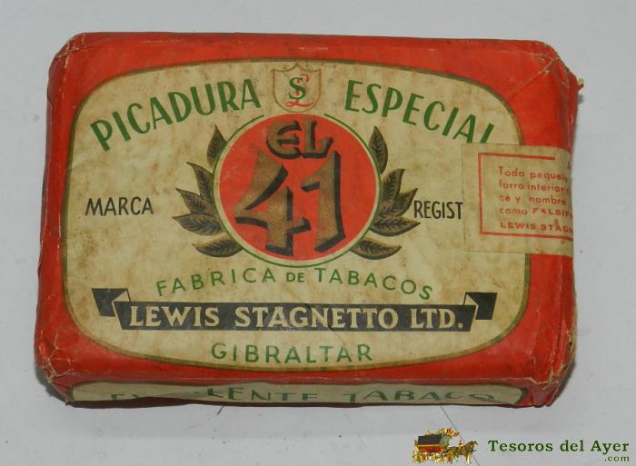 Paquete Tabaco Picadura El 41, Gibraltar 4 Onzas, Sin Abrir, Mide 12,5 X 8,5 X 2 Cms.