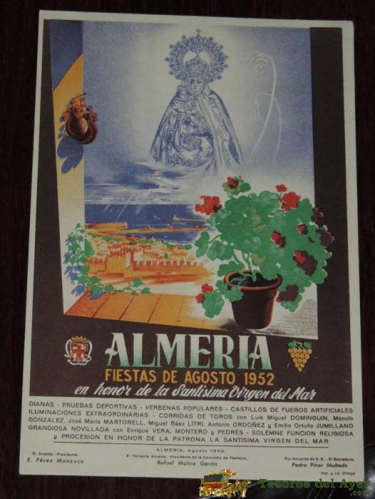 Postal De Almeria, Fiestas De Agosto De 1952, En Honor De La Santisima Virgen Del Mar, Ortega Valencia, Sin Circular