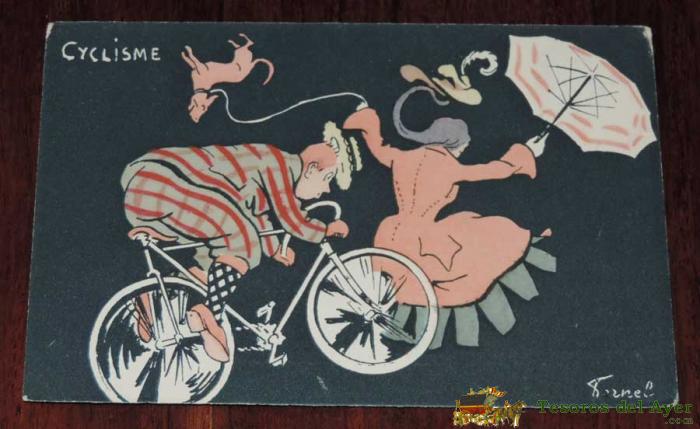 Postal Ilustrador Frances Fernand Fernel. Tema De Ciclismo, Sin Dividir, Sin Circular