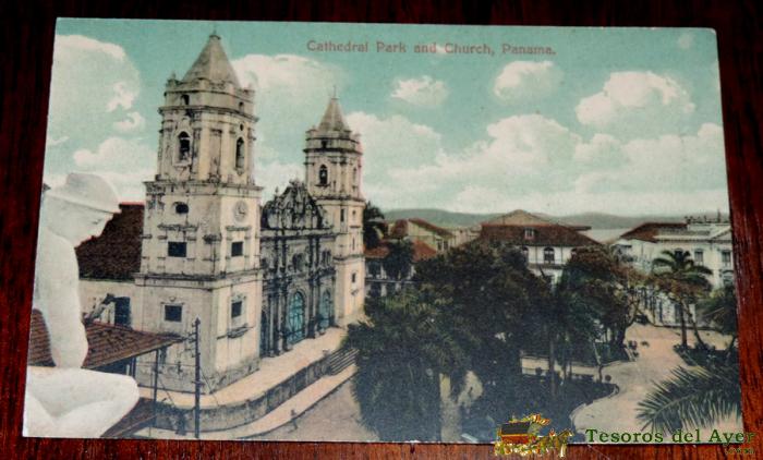Foto Postal De Panama, Catedral, Parque Y Iglesia, Sin Circular