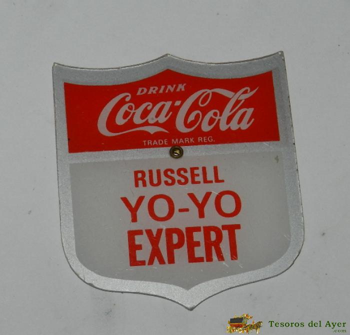 Insigna De Plastico Con Publicidad De Coca Cola, Russell Yo-yo Expert, Mide 7 X 6 Cms.