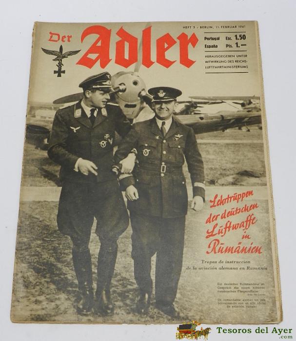 Revista, Der Adler, Heft 3, Febrero 1941, Berlin, Ii Guerra Mundial, Aviacion, Mide 32,5 X 25 Cms. 30 Pag. Aprox.