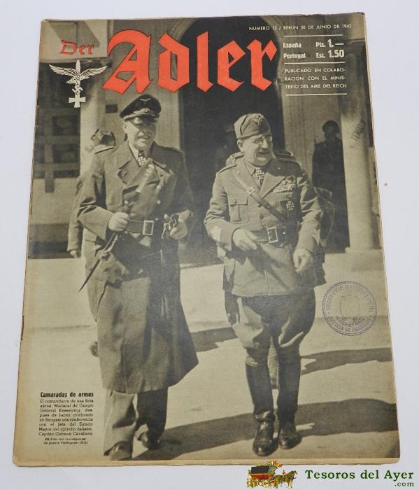 Antigua Revista Adler N� 13 - Berlin 30 De Junio 1942 - Tiene 30 Paginas Llenas De Fotografias - En Espa�ol - Mide 33 X 25,5 Cms. Tiene Sello De Su Anterior Propietario.