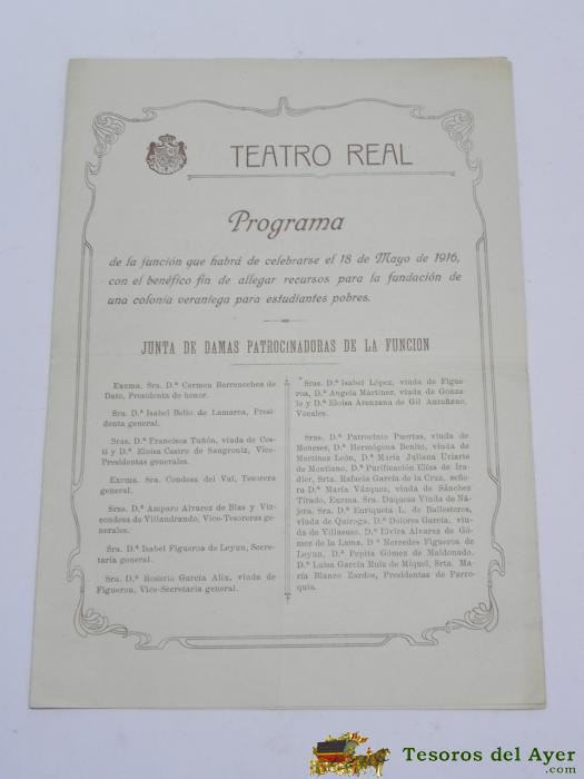 Programa Del Teatro Real, 18 De Mayo De 1916, Opera De La Boheme, El Cascabel Al Gato, Imp. Gonzalez Y Gimenez, Mide 27 X 19 Cms.