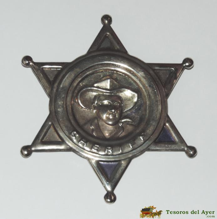 Placa Con Forma De Estrella Sheriff, Realizada En Chapa Y Con Imperdible Por La Parte Trasera, Mide 9 Cms.