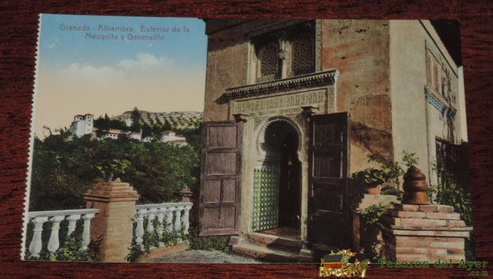 Postal De Granada, Alhambra, Exterior De La Mezquita Y Generalife. No Circulada. Ed. R. Garzon.