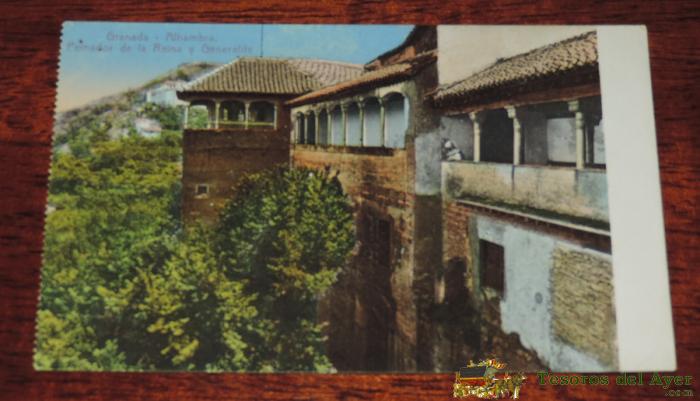 Postal De Granada, Alhambra, Peinador De La Reina Y Generalife. No Circulada. Ed. R. Garzon.