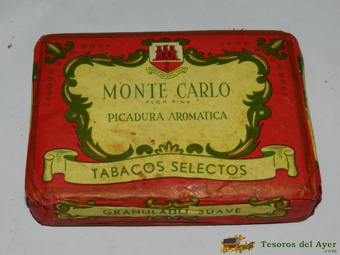 Antiguo Paquete De Tabaco, Picadura Alfred J. Vasquez, Gibraltar -  Monte Carlo, Picadura Aromatica, Esta Como Nuevo, Un Cuarteron. Mide 12 X 9 Cms.