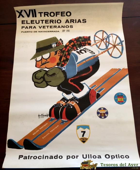 Cartel De Esqui, Ski, Xvii Trofeo Eleuterio Arias Para Veteranos, Puerto De Navacerrada, 7 Picos, Sierra De Guadarrama