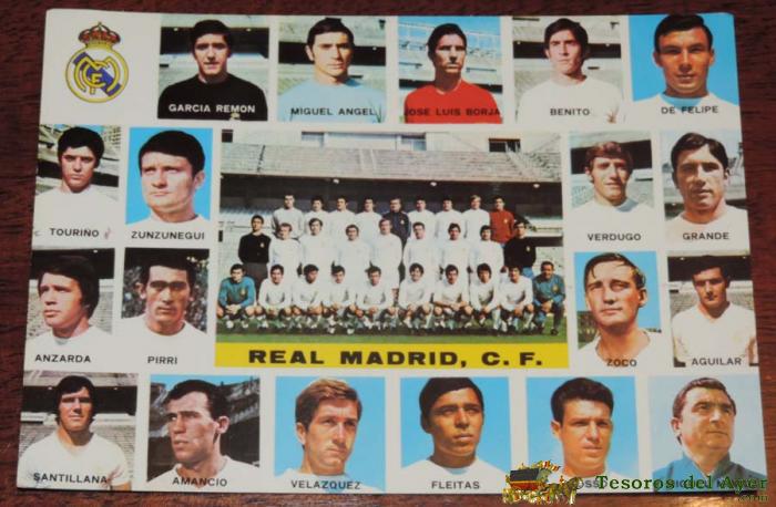 Postal Gigante Plantilla Del Real Madrid 1972 / 73, Mide 21 X 14,5 Cms., Sin Circular