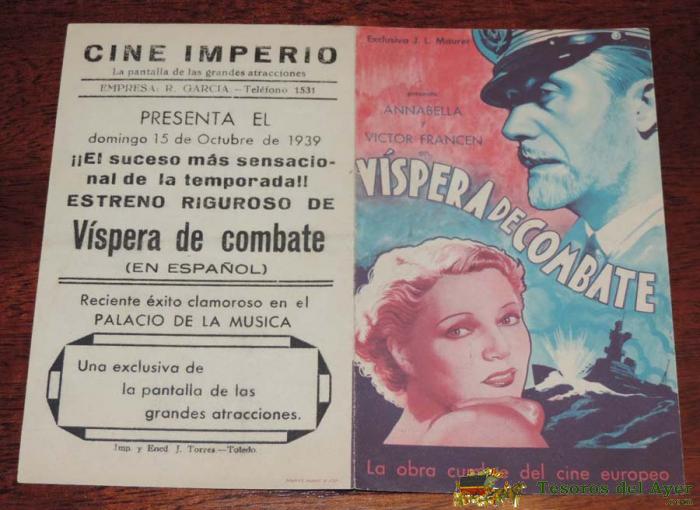 Programa Doble De Cine Vispera De Combate, Publicidad De Cine Imperio 1939.