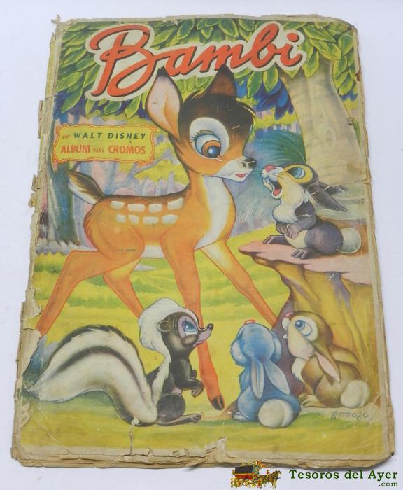 Album Cromos Bambi De Walt Disney,  Le Faltan 4 Cromos De Los 220, Los N� 20, 34, 38 Y 65, Ediciones Fher. Algo Sobado Y Portadas Reforzadas Por El Interior Con Papel.