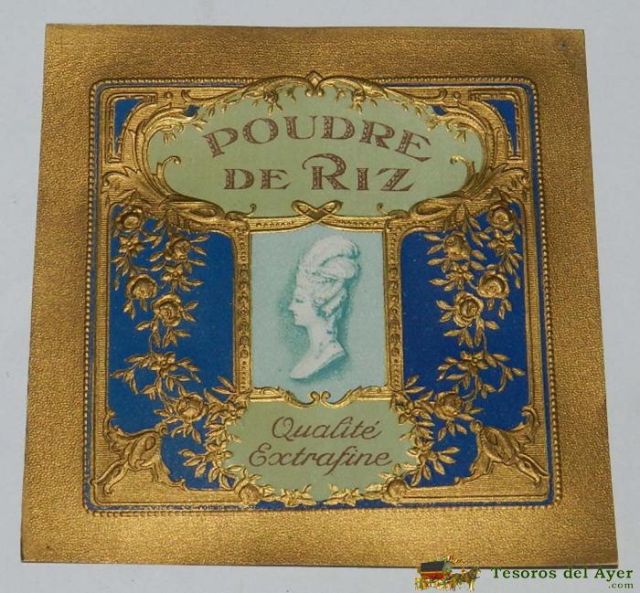 Etiqueta De Perfumeria Poudre De Riz. Modernista. Art Nouveau Perfum Label, Etiquette De Parfum, Mide 8,5 X 8,5 Cms.