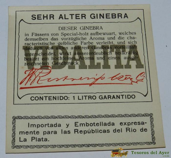 Etiqueta Vidalita, Sehr Alter Ginebra, Importada Y Embotellada Para Las Republicas Del Rio De La Plata, Mide 11 X 10,5 Cms.