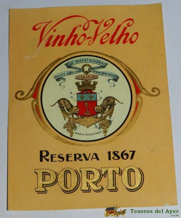 Etiqueta Vino Velho Porto Reserva 1867, El Anjovino Vino - Modernista Principios De Siglo A�os 20 - Medid