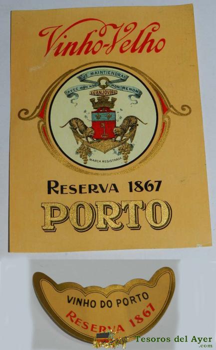 Etiquetas Vino Velho Porto Reserva 1867, El Anjovino Vino - Modernista Principios De Siglo A�os 20 - Medidas De La Mas Grande 12,5 X 9,5 Cms.