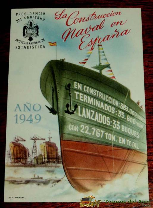 Postal Del Instituto Nacional De Estad�stica, La Contruccion Naval En Espa�a, A�o 1949, E. I.g. Valverde, No Circulada.