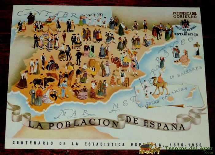Postal Del Instituto Nacional De Estad�stica, La Poblacion De Espa�a, Trajes Tipicos, A�o 1956, E. I.g. Valverde, No Circulada.